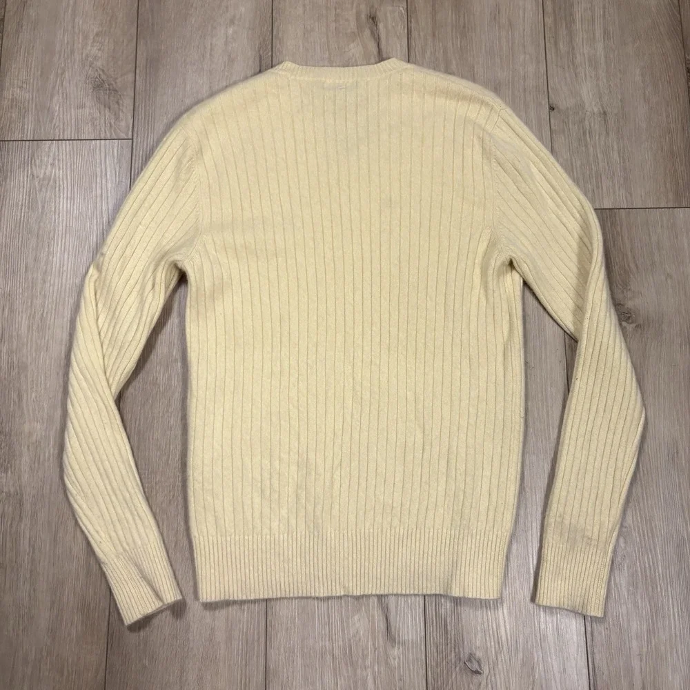 LANDS' END Men's M 38-40 Yellow 100% Cashmere Sweater V Neck Excellent